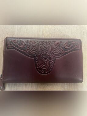 Embossed Celtic Pattern Brown Leather Zip Continental Roisin Wallet